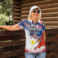 Philippine-American Friendship Women Polo Shirt USA Eagle and Philippines Flag with The Maps