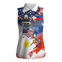 Philippine-American Friendship Women Sleeveless Polo Shirt USA Eagle and Philippines Flag with The Maps