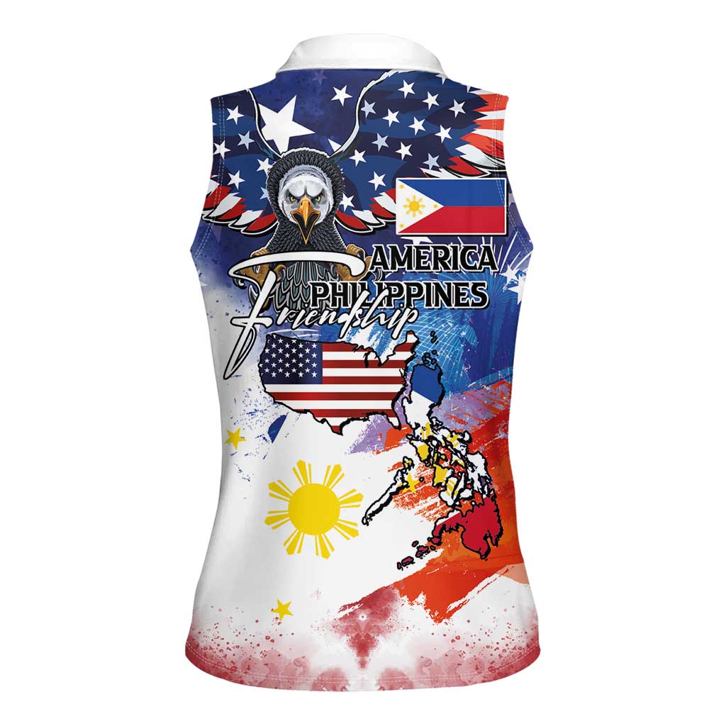 Philippine-American Friendship Women Sleeveless Polo Shirt USA Eagle and Philippines Flag with The Maps