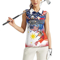 Philippine-American Friendship Women Sleeveless Polo Shirt USA Eagle and Philippines Flag with The Maps