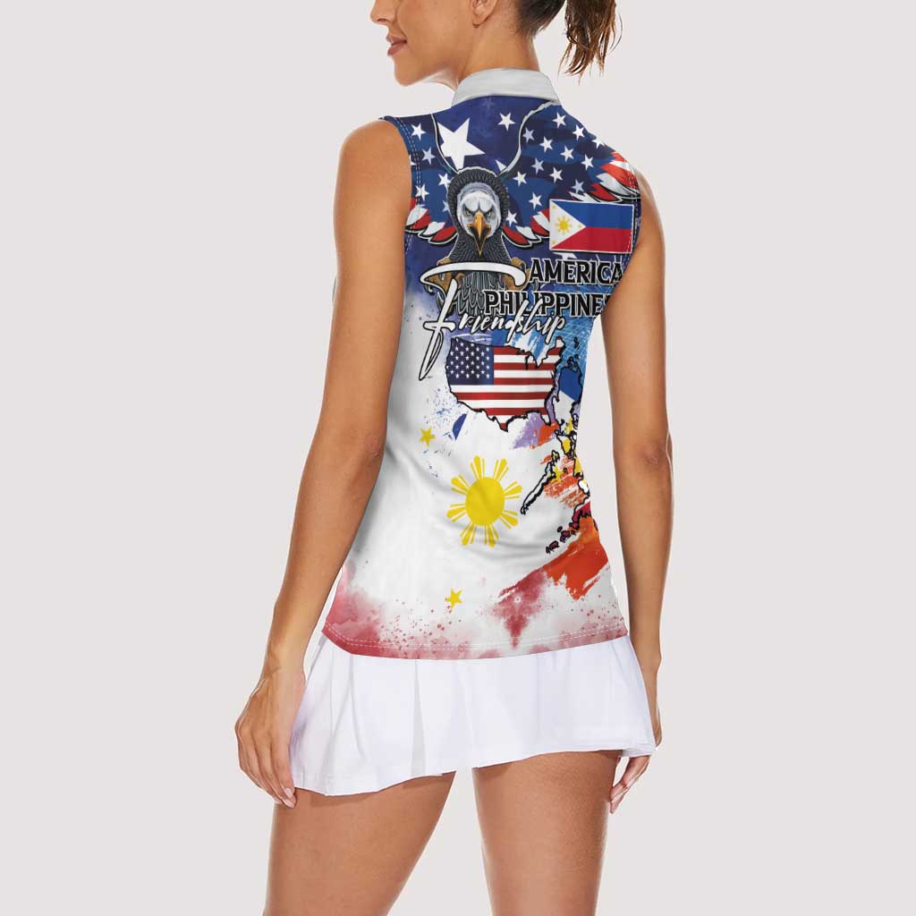 Philippine-American Friendship Women Sleeveless Polo Shirt USA Eagle and Philippines Flag with The Maps