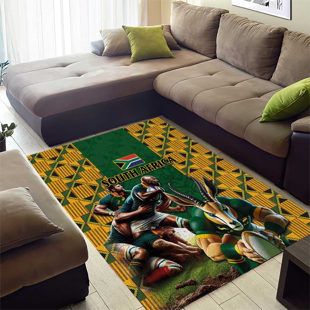 South Africa Rugby Area Rug The Springbok Mascot and Rugby Players Fight for Victory - Wonder Print Shop