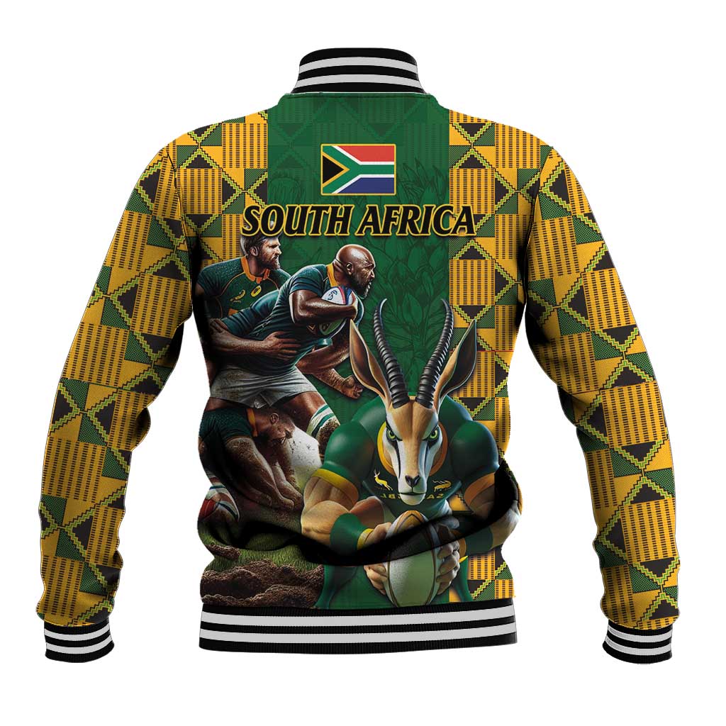 South Africa Rugby Baseball Jacket The Springbok Mascot and Rugby Players Fight for Victory - Wonder Print Shop