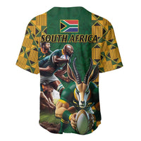 South Africa Rugby Baseball Jersey The Springbok Mascot and Rugby Players Fight for Victory - Wonder Print Shop