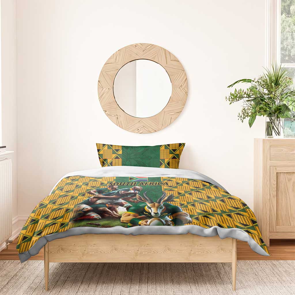 South Africa Rugby Bedding Set The Springbok Mascot and Rugby Players Fight for Victory - Wonder Print Shop