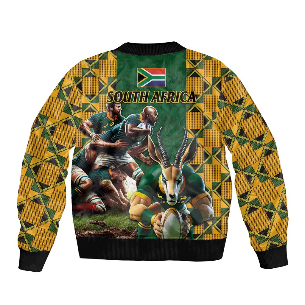 South Africa Rugby Bomber Jacket The Springbok Mascot and Rugby Players Fight for Victory - Wonder Print Shop