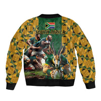 South Africa Rugby Bomber Jacket The Springbok Mascot and Rugby Players Fight for Victory - Wonder Print Shop
