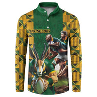 South Africa Rugby Button Sweatshirt The Springbok Mascot and Rugby Players Fight for Victory - Wonder Print Shop