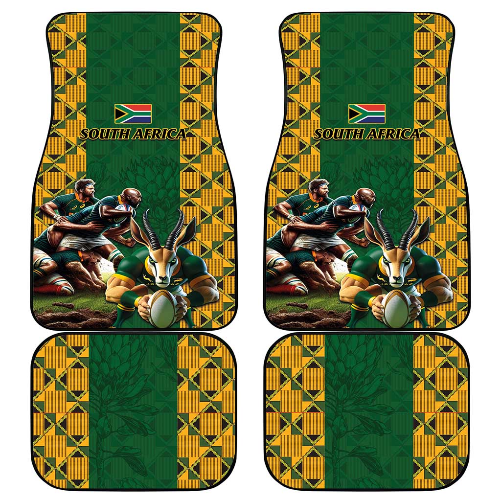 South Africa Rugby Car Mats The Springbok Mascot and Rugby Players Fight for Victory - Wonder Print Shop