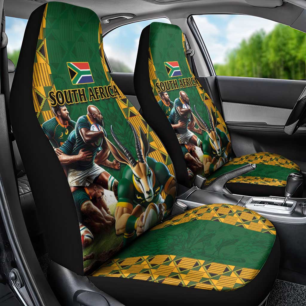 South Africa Rugby Car Seat Cover The Springbok Mascot and Rugby Players Fight for Victory - Wonder Print Shop