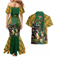 South Africa Rugby Couples Matching Mermaid Dress and Hawaiian Shirt The Springbok Mascot and Rugby Players Fight for Victory - Wonder Print Shop