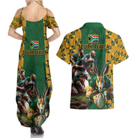 South Africa Rugby Couples Matching Summer Maxi Dress and Hawaiian Shirt The Springbok Mascot and Rugby Players Fight for Victory - Wonder Print Shop