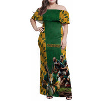 South Africa Rugby Family Matching Off Shoulder Maxi Dress and Hawaiian Shirt The Springbok Mascot and Rugby Players Fight for Victory - Wonder Print Shop