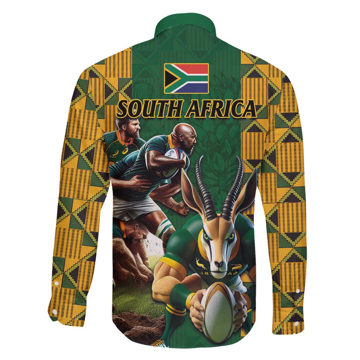 South Africa Rugby Family Matching Off Shoulder Short Dress and Hawaiian Shirt The Springbok Mascot and Rugby Players Fight for Victory - Wonder Print Shop