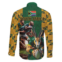 South Africa Rugby Family Matching Short Sleeve Bodycon Dress and Hawaiian Shirt The Springbok Mascot and Rugby Players Fight for Victory - Wonder Print Shop