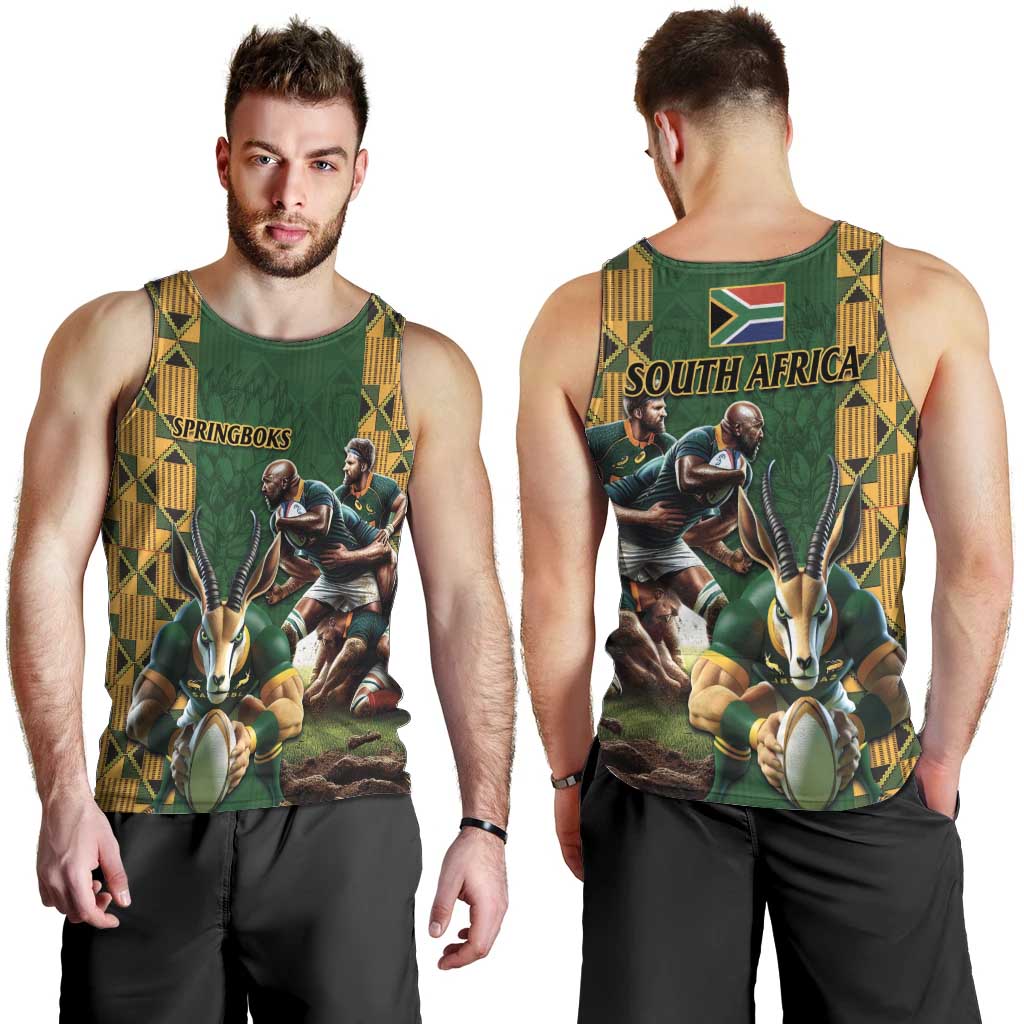 South Africa Rugby Men Tank Top The Springbok Mascot and Rugby Players Fight for Victory - Wonder Print Shop