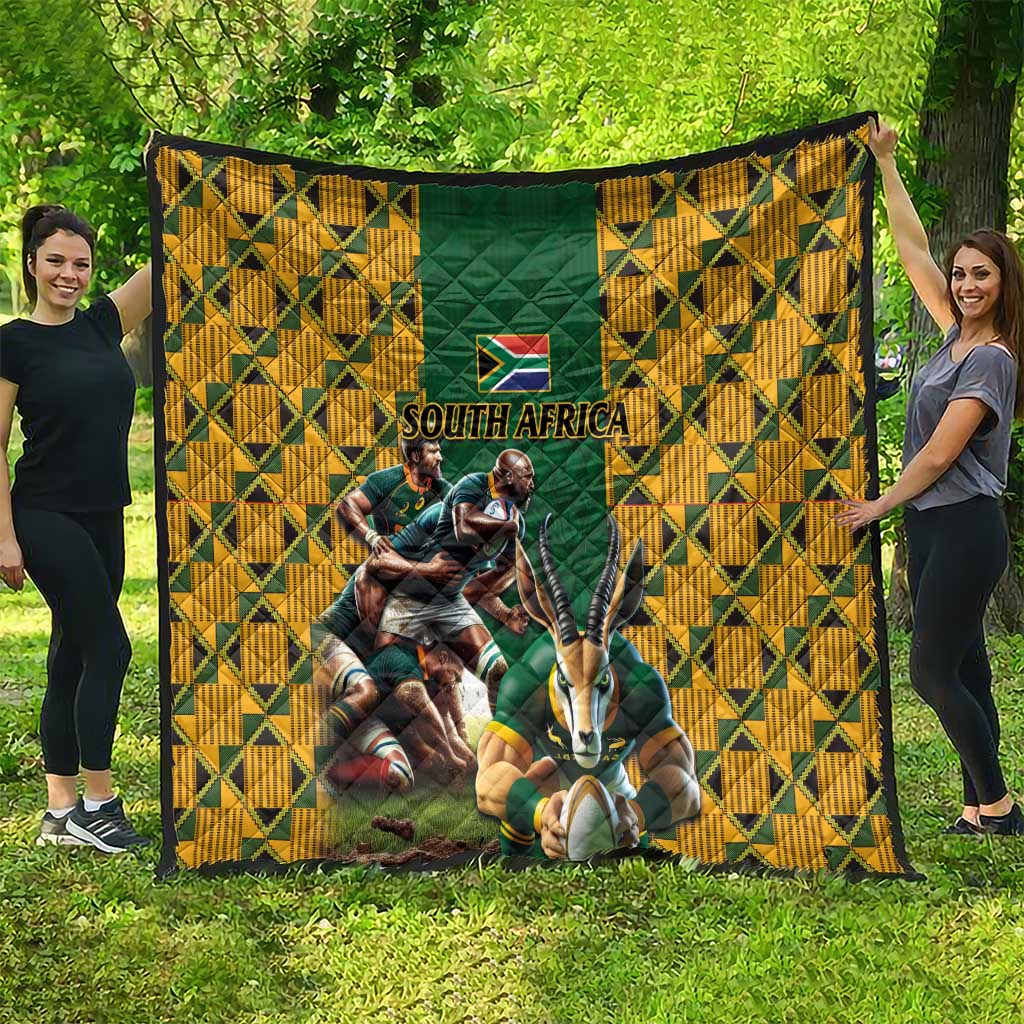 South Africa Rugby Quilt The Springbok Mascot and Rugby Players Fight for Victory - Wonder Print Shop
