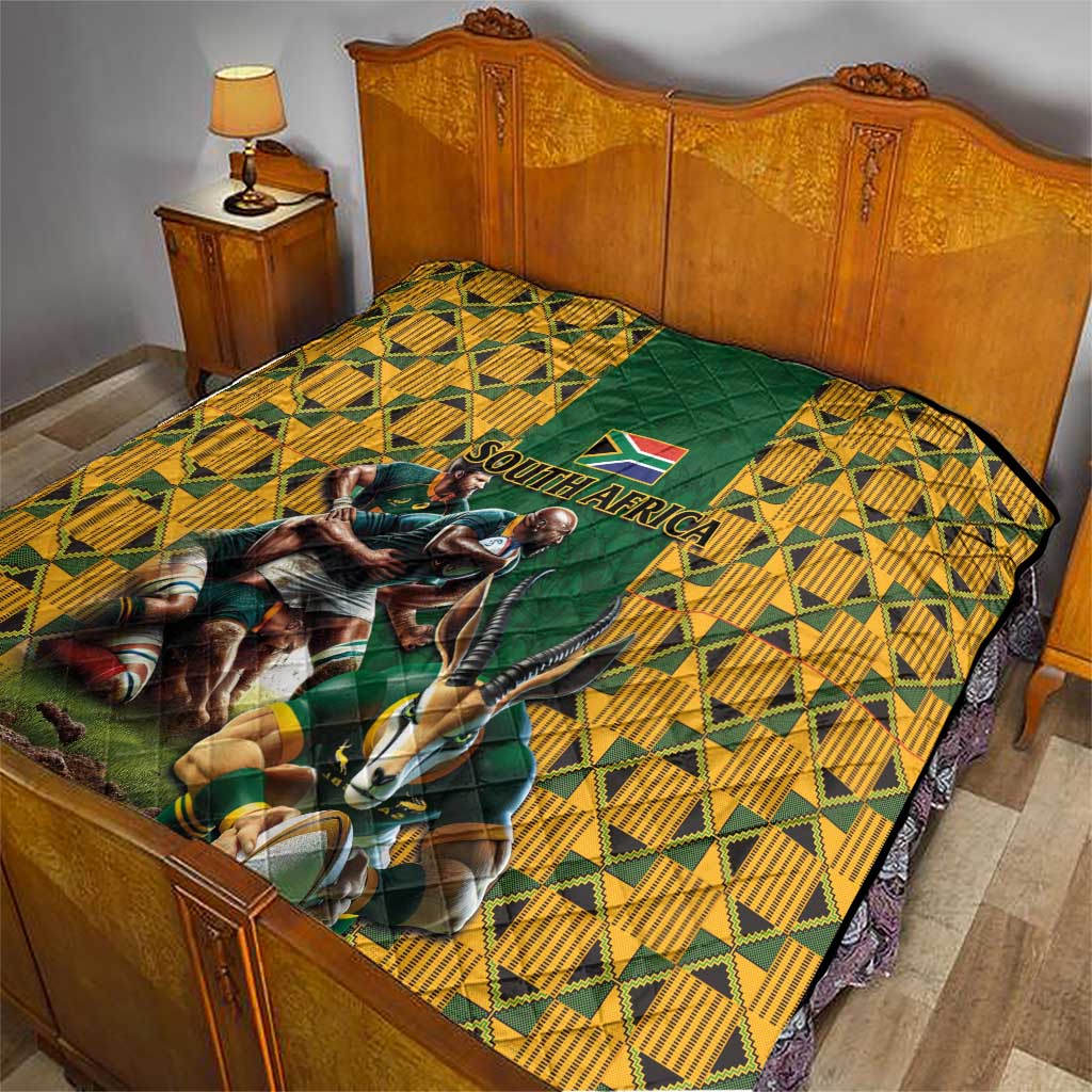 South Africa Rugby Quilt The Springbok Mascot and Rugby Players Fight for Victory - Wonder Print Shop