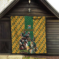 South Africa Rugby Quilt The Springbok Mascot and Rugby Players Fight for Victory - Wonder Print Shop