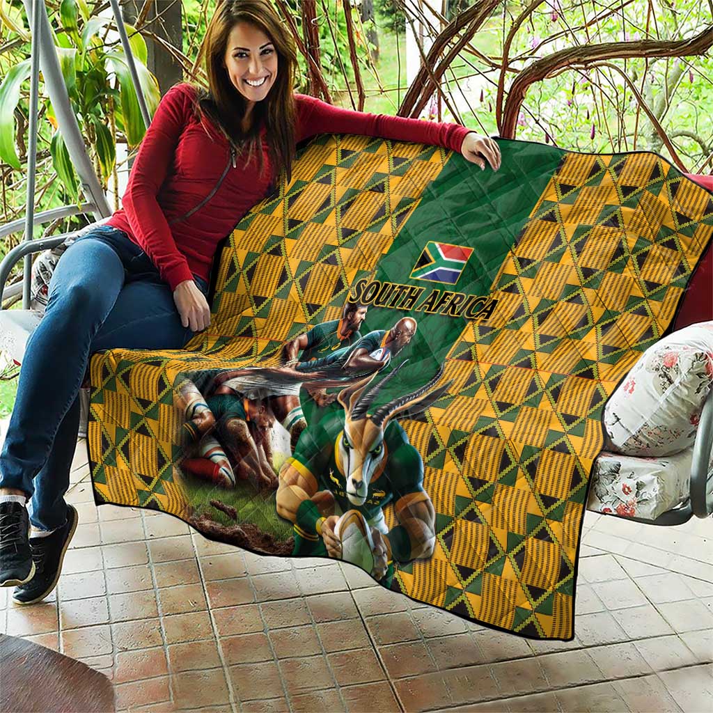 South Africa Rugby Quilt The Springbok Mascot and Rugby Players Fight for Victory - Wonder Print Shop