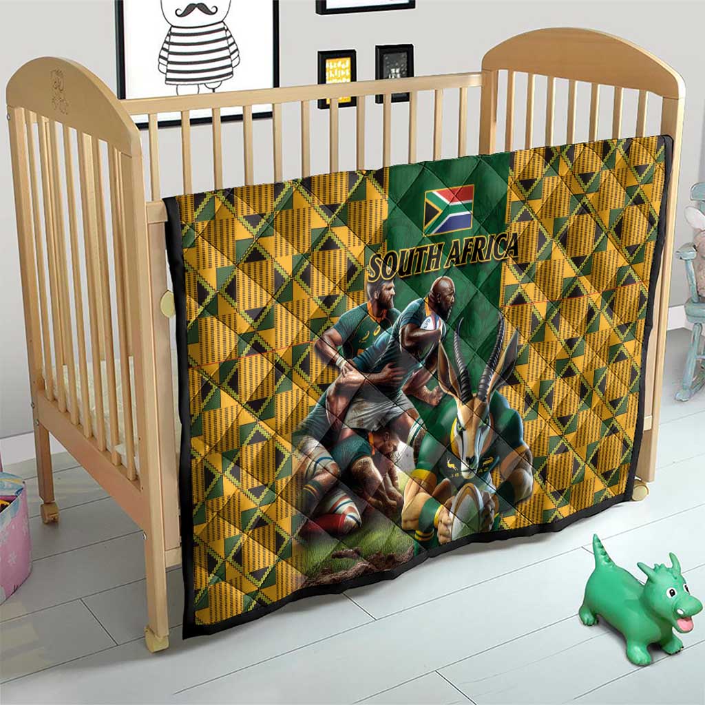 South Africa Rugby Quilt The Springbok Mascot and Rugby Players Fight for Victory - Wonder Print Shop