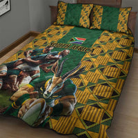 South Africa Rugby Quilt Bed Set The Springbok Mascot and Rugby Players Fight for Victory - Wonder Print Shop