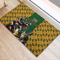 South Africa Rugby Rubber Doormat The Springbok Mascot and Rugby Players Fight for Victory - Wonder Print Shop