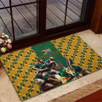 South Africa Rugby Rubber Doormat The Springbok Mascot and Rugby Players Fight for Victory - Wonder Print Shop