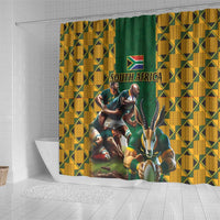 South Africa Rugby Shower Curtain The Springbok Mascot and Rugby Players Fight for Victory