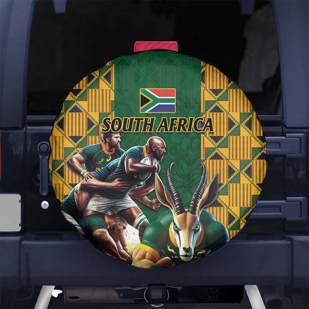 South Africa Rugby Spare Tire Cover The Springbok Mascot and Rugby Players Fight for Victory - Wonder Print Shop