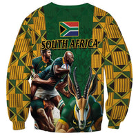 South Africa Rugby Sweatshirt The Springbok Mascot and Rugby Players Fight for Victory - Wonder Print Shop