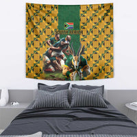 South Africa Rugby Tapestry The Springbok Mascot and Rugby Players Fight for Victory - Wonder Print Shop