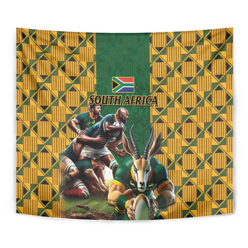 South Africa Rugby Tapestry The Springbok Mascot and Rugby Players Fight for Victory - Wonder Print Shop