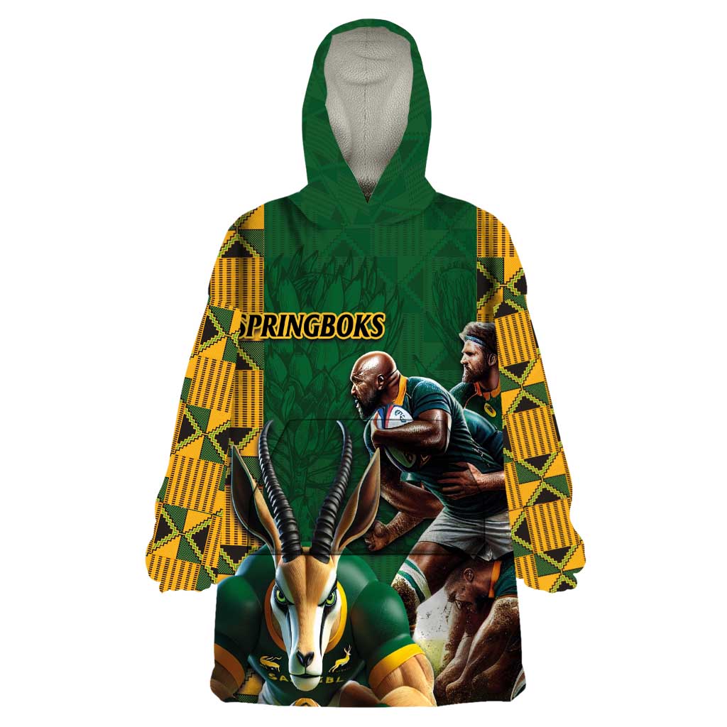 South Africa Rugby Wearable Blanket Hoodie The Springbok Mascot and Rugby Players Fight for Victory - Wonder Print Shop