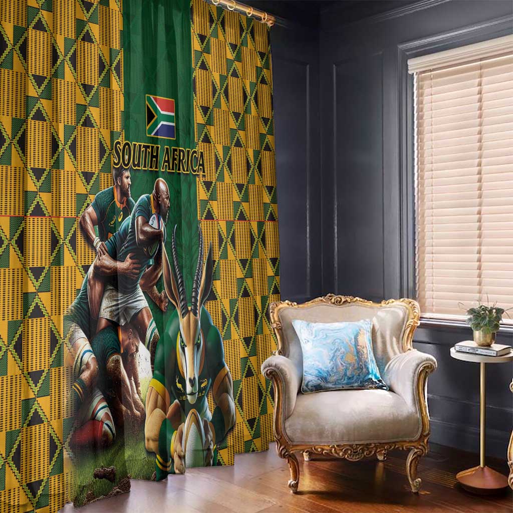 South Africa Rugby Window Curtain The Springbok Mascot and Rugby Players Fight for Victory - Wonder Print Shop