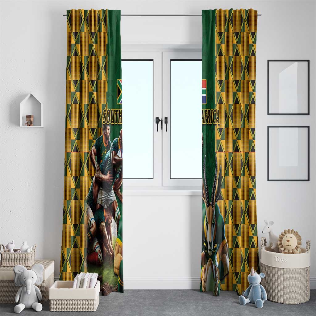South Africa Rugby Window Curtain The Springbok Mascot and Rugby Players Fight for Victory - Wonder Print Shop