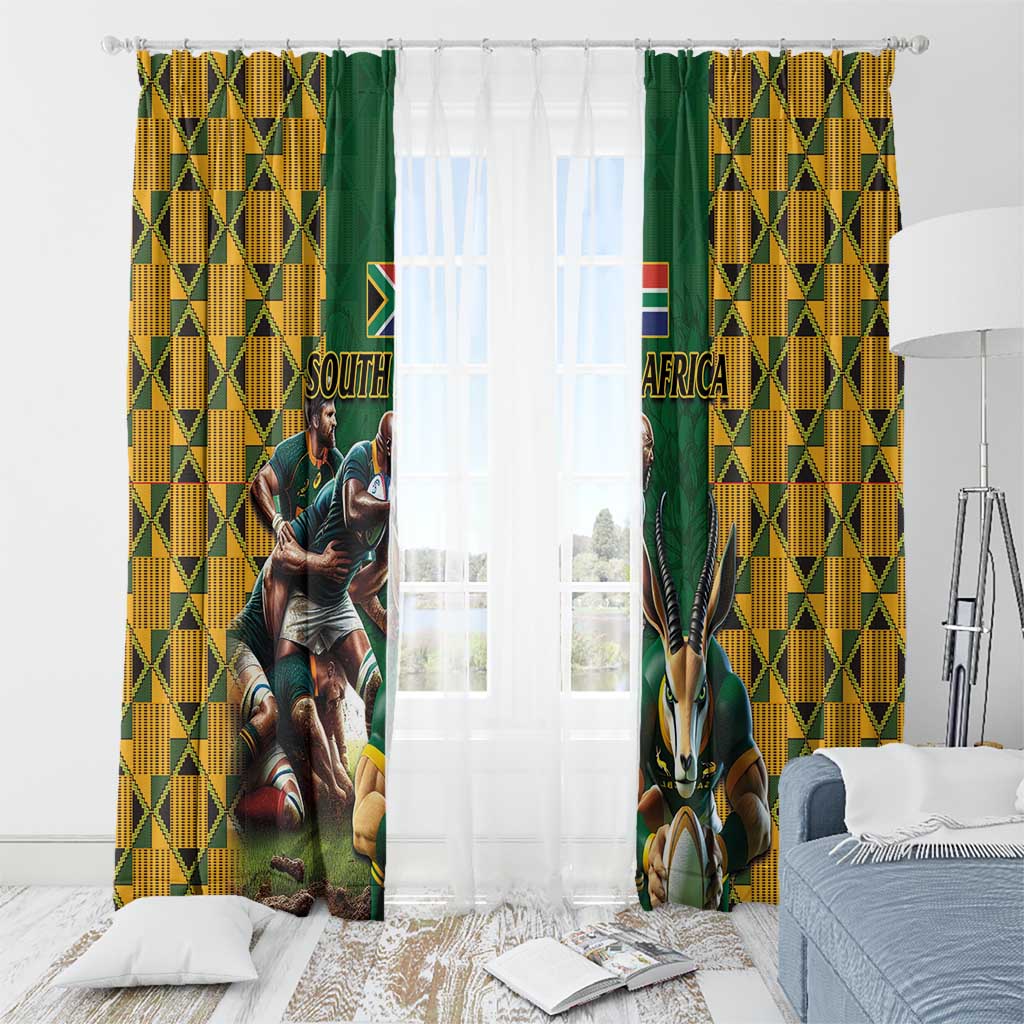 South Africa Rugby Window Curtain The Springbok Mascot and Rugby Players Fight for Victory - Wonder Print Shop
