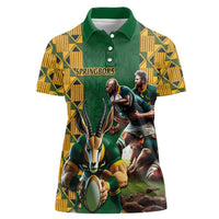 South Africa Rugby Women Polo Shirt The Springbok Mascot and Rugby Players Fight for Victory - Wonder Print Shop