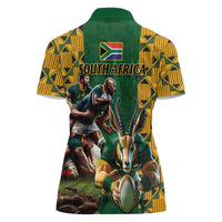 South Africa Rugby Women Polo Shirt The Springbok Mascot and Rugby Players Fight for Victory - Wonder Print Shop