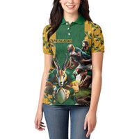 South Africa Rugby Women Polo Shirt The Springbok Mascot and Rugby Players Fight for Victory - Wonder Print Shop