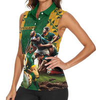 South Africa Rugby Women Sleeveless Polo Shirt The Springbok Mascot and Rugby Players Fight for Victory - Wonder Print Shop