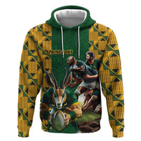 South Africa Rugby Zip Hoodie The Springbok Mascot and Rugby Players Fight for Victory - Wonder Print Shop