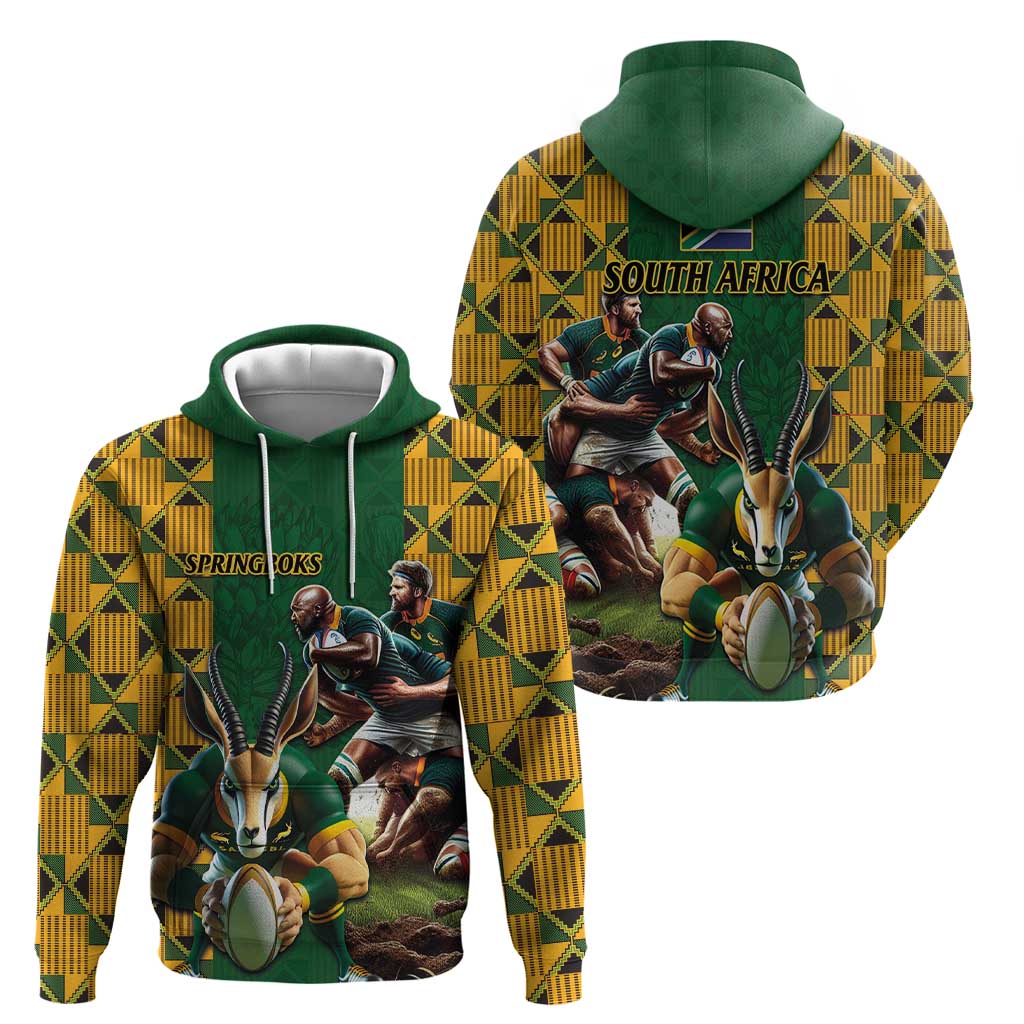 South Africa Rugby Zip Hoodie The Springbok Mascot and Rugby Players Fight for Victory - Wonder Print Shop