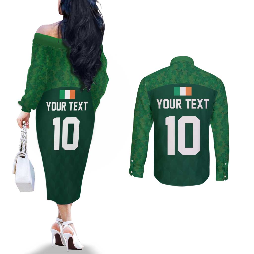 Custom Ireland Rugby Go Shamrocks Couples Matching Off The Shoulder Long Sleeve Dress and Long Sleeve Button Shirt