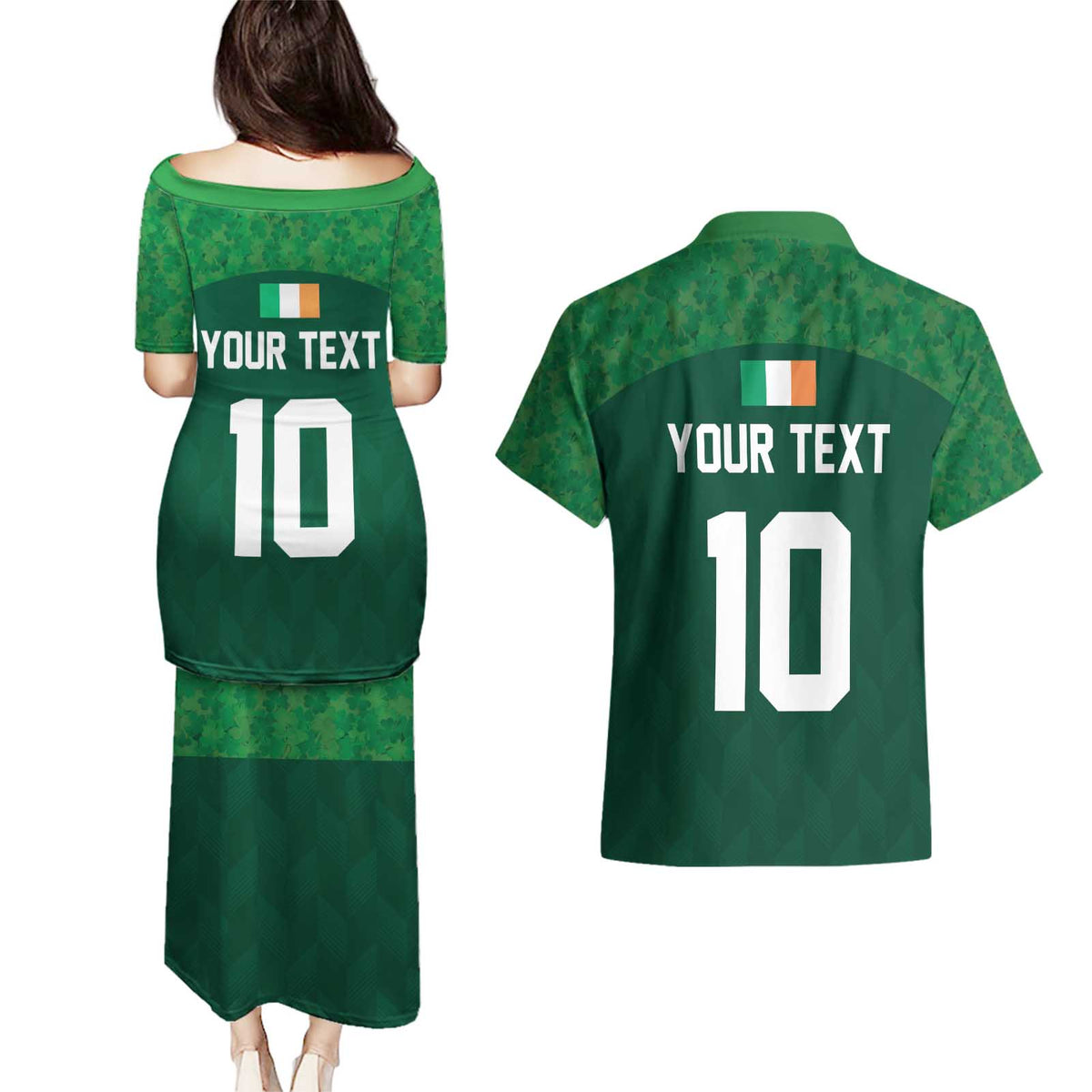 Custom Ireland Rugby Go Shamrocks Couples Matching Puletasi and Hawaiian Shirt - Wonder Print Shop