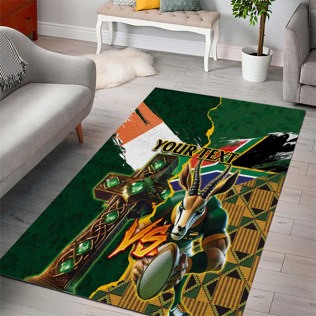 Personalized South Africa Versus Ireland Rugby Area Rug The Springbok Mascot and Celtic Cross Together - Wonder Print Shop