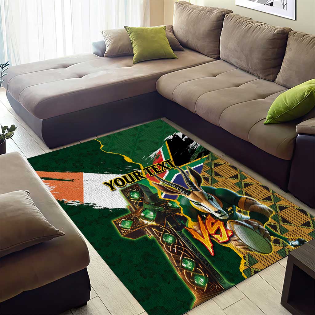Personalized South Africa Versus Ireland Rugby Area Rug The Springbok Mascot and Celtic Cross Together - Wonder Print Shop