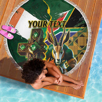 Personalized South Africa Versus Ireland Rugby Beach Blanket The Springbok Mascot and Celtic Cross Together - Wonder Print Shop