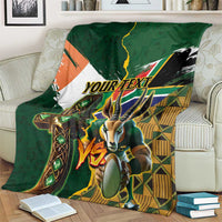 Personalized South Africa Versus Ireland Rugby Blanket The Springbok Mascot and Celtic Cross Together