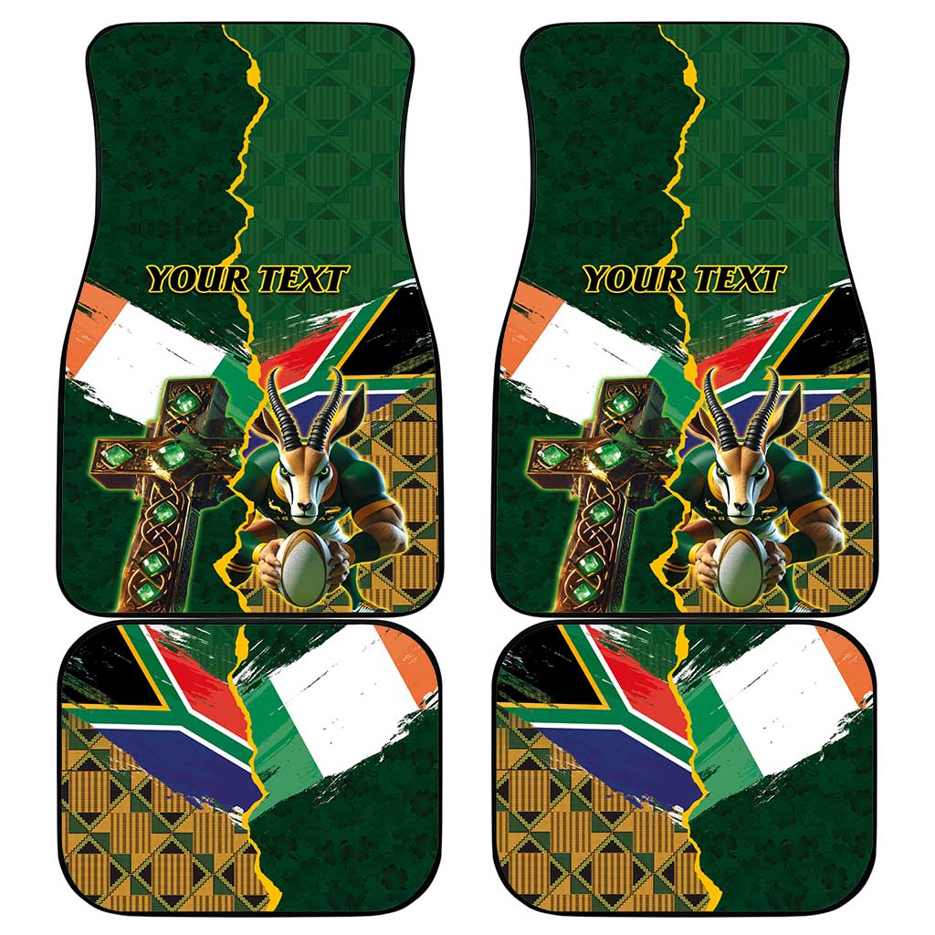 Personalized South Africa Versus Ireland Rugby Car Mats The Springbok Mascot and Celtic Cross Together - Wonder Print Shop